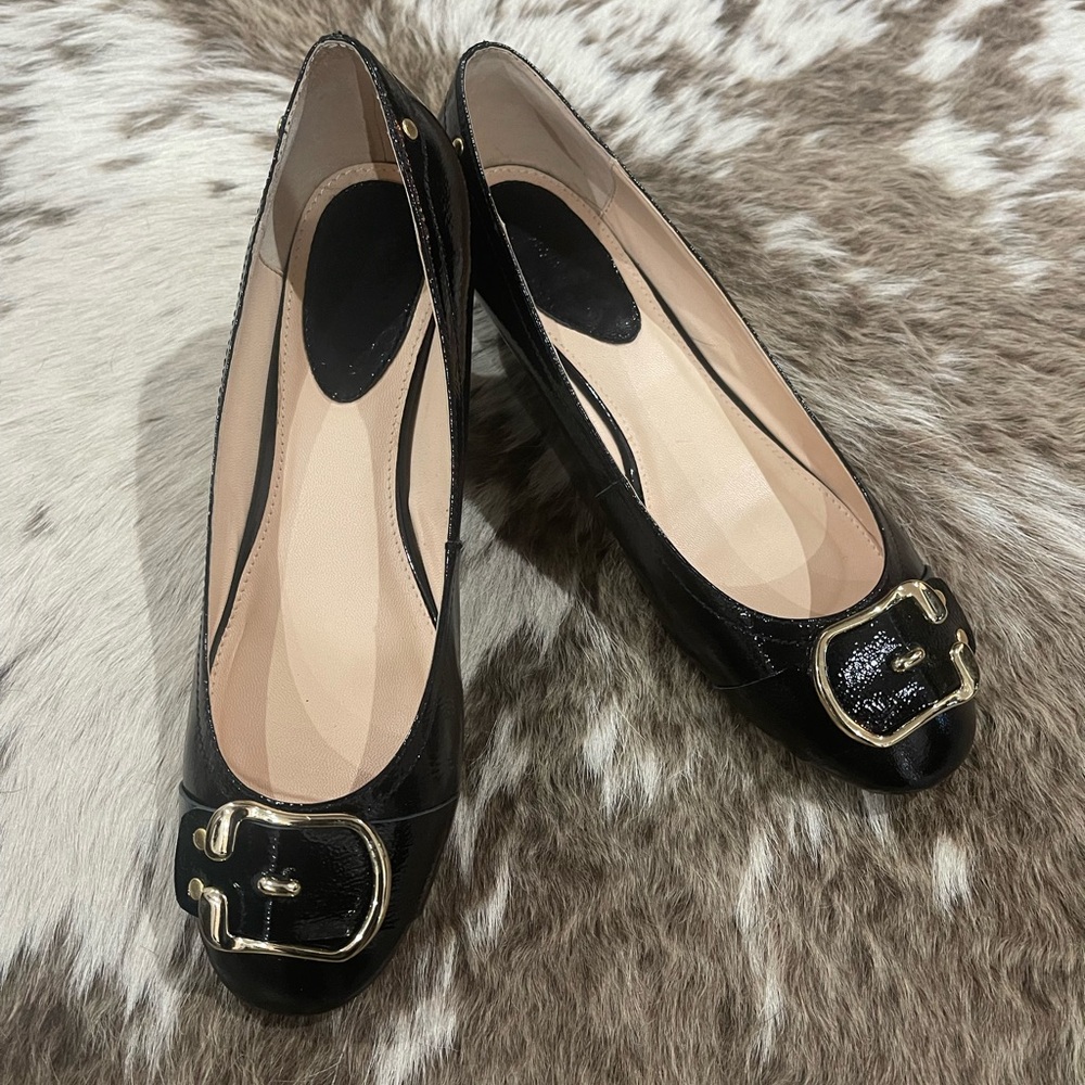 N.Y.L.A Black Patent Leather Mini Wedge Flats New 9.5